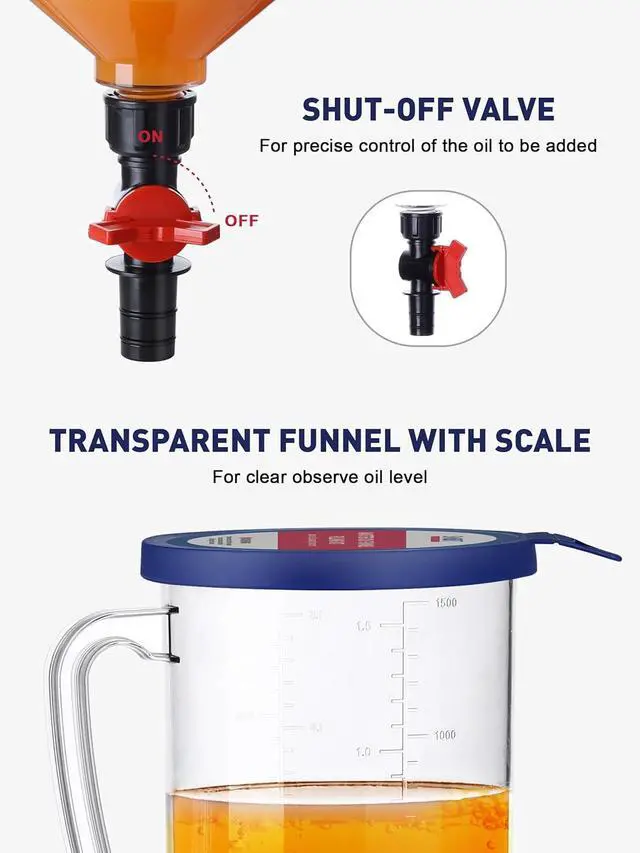 Alt view image 5 of 7 - Engine Oil Funnel Kit, Upgraded Spill-Proof Design with Flow Control Valve
