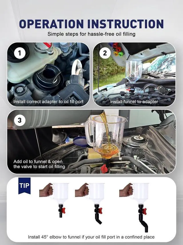 Alt view image 6 of 7 - Engine Oil Funnel Kit, Upgraded Spill-Proof Design with Flow Control Valve