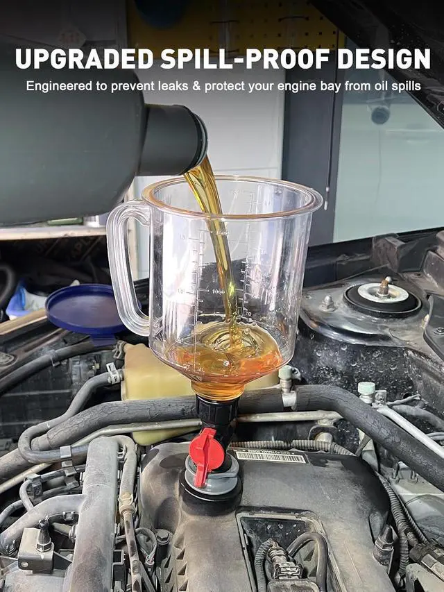 Alt view image 7 of 7 - Engine Oil Funnel Kit, Upgraded Spill-Proof Design with Flow Control Valve
