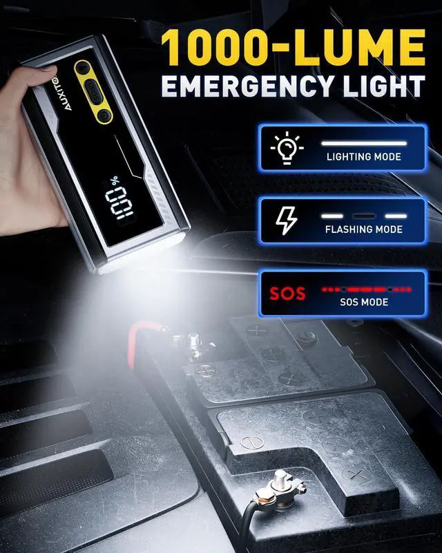 Alt view image 5 of 7 - Jump Starter 8000A Portable Car Battery Jump Starter with Large LCD Display Jump Cable with Smart Clamps Power Bank Emergency Flashlight for Cars Heavy Duty Jumper Box for Car Battery