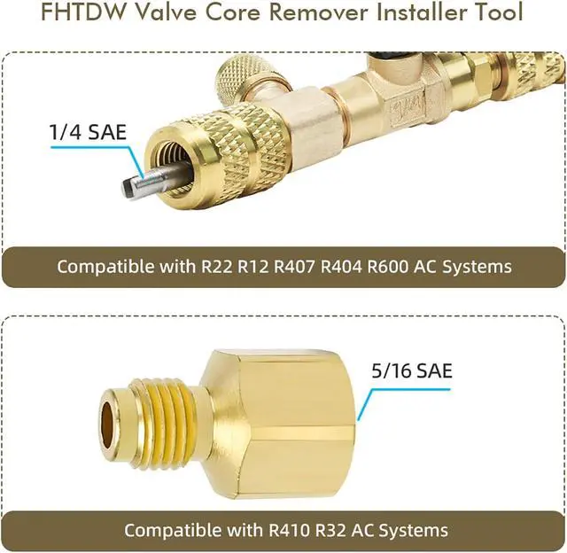 Alt view image 5 of 7 - Valve Core Remover Installer Tool and HVAC Service Wrench Set with Hex Bit Adapters, R410A Adapter 5/16 Female 1/4 Male Flare, 3/8'' to 1/4'', 5/16'' x 1/4'' Refrigeration Service Wrench (Set B)