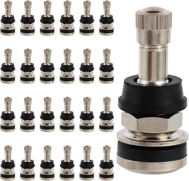 Main image of TR416 Metal Valve Stems for Passenger Car. Fits 0.453" & 0.625" Valve Hole Dia, Length 1.5", Nickel-Plated Brass, Silver, Pack of 25