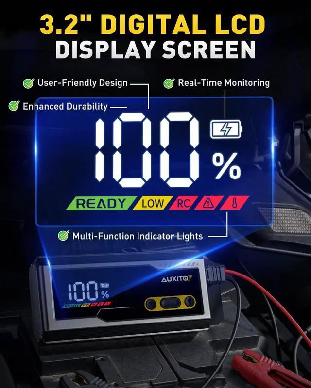 Alt view image 7 of 7 - Jump Starter 8000A Portable Car Battery Jump Starter with Large LCD Display Jump Cable with Smart Clamps Power Bank Emergency Flashlight for Cars Heavy Duty Jumper Box for Car Battery