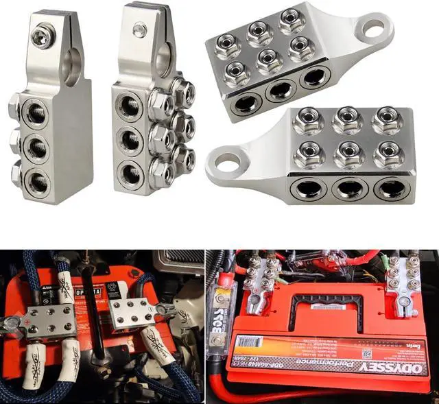 Alt view image 6 of 7 - 12 Way Battery Terminal Connectors Clamps 1 Pair +/- M10 4/0-8 AWG RV Truck Car