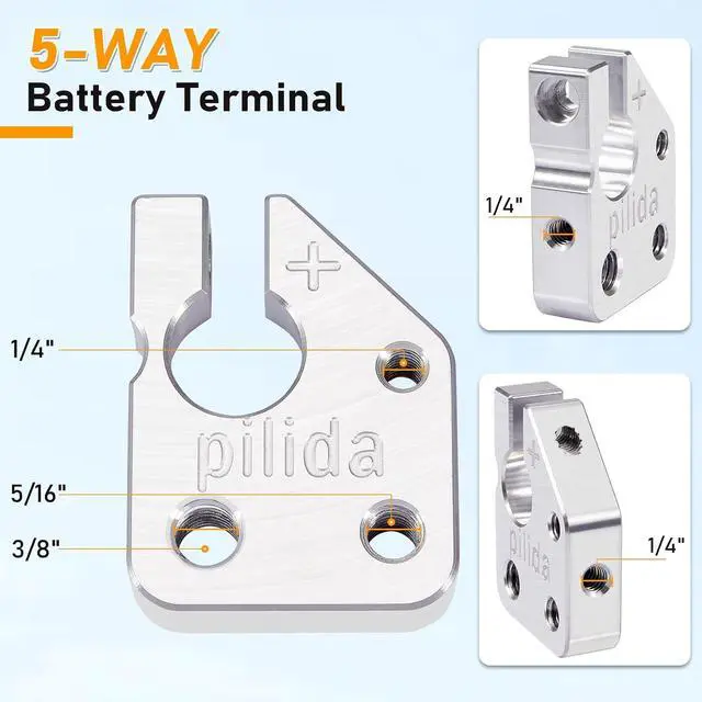 Alt view image 2 of 7 - Battery Terminal Connectors,Multi Power Block,Positive & Negative(+/-),Applicable to SAE,5 Way Battery Terminal Clamps for Marine Car Boat RV and Vehicles, Aluminum 1Pair