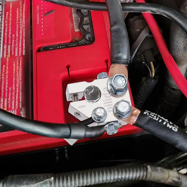 Alt view image 7 of 7 - Battery Terminal Connectors,Multi Power Block,Positive & Negative(+/-),Applicable to SAE,5 Way Battery Terminal Clamps for Marine Car Boat RV and Vehicles, Aluminum 1Pair