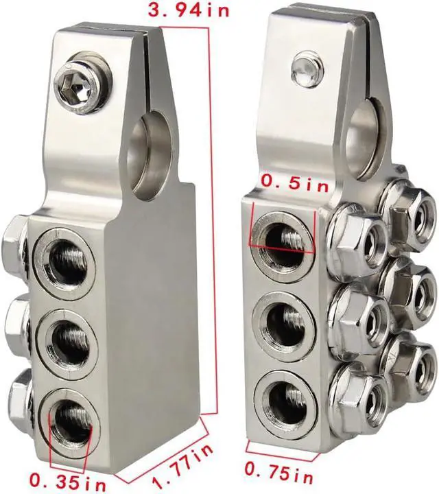 Alt view image 2 of 7 - 12 Way Battery Terminal Connectors Clamps 1 Pair +/- M10 4/0-8 AWG RV Boat ATV