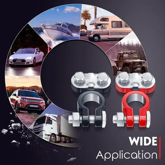 Alt view image 7 of 7 - 24 Pieces Car Battery Terminals Connectors Zinc-plated Top Post Battery Cable Terminal Clamps with Anti-corrosion Washers Replacement for Marine Boat Rv Vehicles