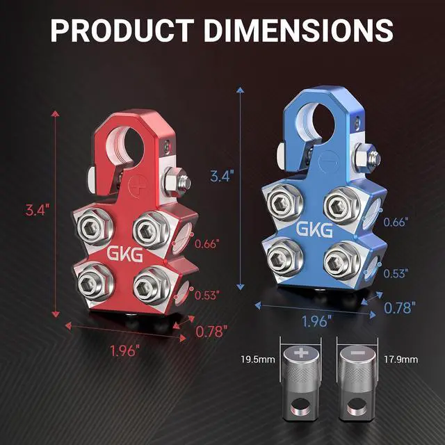 Alt view image 5 of 7 - 2 Pcs Lead Acid Battery Terminal Connectors, 12 Way Battery Terminal Clamps with OEM Top Post Adapter, 18AWG up to 4/0 AWG Gauge, Positive and Negative Set for SAE/DIN/EN Standard Tapered Top Post