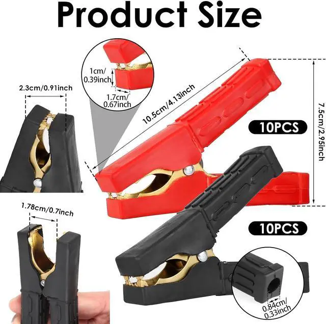 Alt view image 2 of 7 - Battery Clamps, 20 Pack Jumper Cable Clamps, 12V-24V Pure Copper Alligator Clips Electrical, 500-1000A Battery Terminal Clamps with Insulated Handle for Car Truck Auto Vehicle
