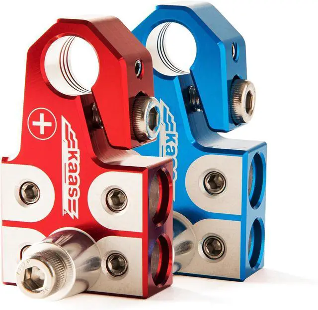 Main image of Lead Acid Battery Terminal Clamps, Positive and Negative Set, for SAE/DIN/EN Tapered Top Post, 4-Way Connectors, Compatible with 8AWG to 4/0 AWG, Includes OEM Top Post Adapter