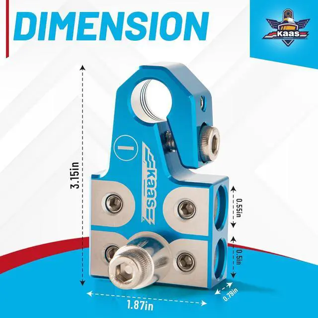 Alt view image 6 of 7 - Lead Acid Battery Terminal Clamps, Positive and Negative Set, for SAE/DIN/EN Tapered Top Post, 4-Way Connectors, Compatible with 8AWG to 4/0 AWG, Includes OEM Top Post Adapter