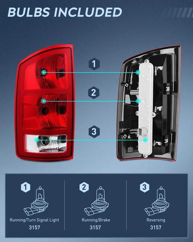 Alt view image 2 of 7 - Taillight Assembly Compatible with 2002 2003 2004 2005 2006 Dodge Ram 1500 2500 3500 Rear Lamp Replacement OE Style Driver Side