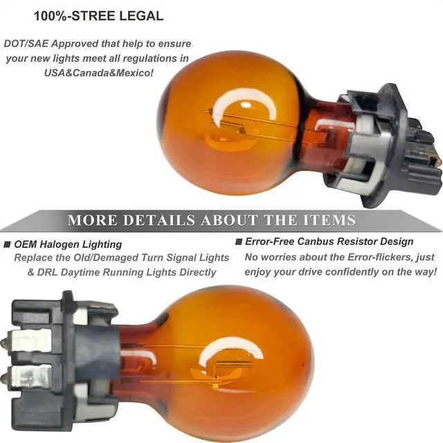 Alt view image 3 of 6 - Front Turn Signa Lights Bulbs for Ford 2013-2020 Fusion, 2014-2023 Transit Connect, 2019-2024 Edge Amber Halogen Turn Signal Blinkers/Parking Flasher Light Lamp Bulbs DS7Z13466A