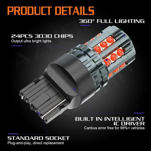 Alt view image 2 of 7 - 7444 LED Brake/Tail Light Bulbs For Chevy Silverado 1500 2500 3500 2015 2016 2017 2018 2019 2020 2021 2022, 300% Brightness, Brilliant Red, 7440R 7443R Taillight, Plug and Play, Waterproof, Pack of 4