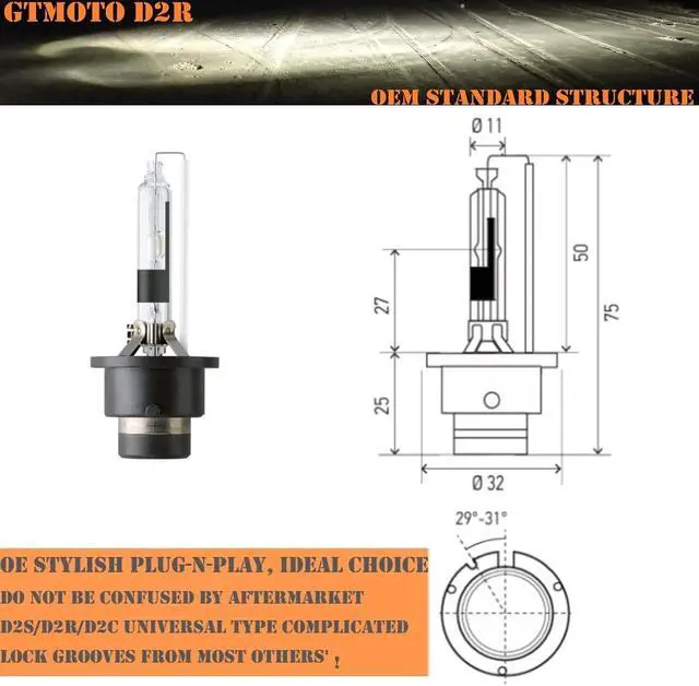 Alt view image 5 of 6 - D2R Xenon Bulbs for Infiniti G35 I30 I35 M45 Q45 QX4 QX56 Headlights HID Low Beam Only, 6000K Cool White Lamp Replaces 26297-9B90A OEM 35W D2RC1 Front Dipped Light, 2-Pack