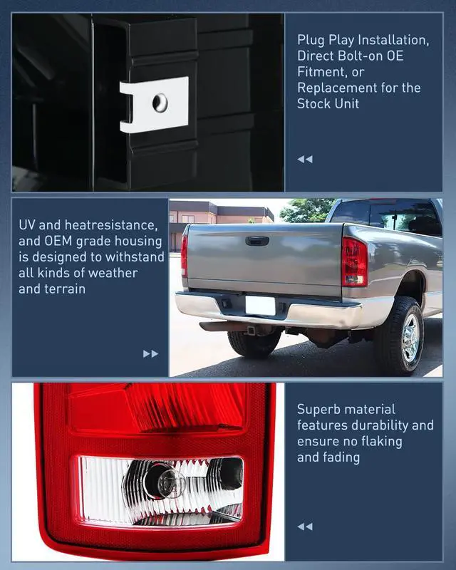 Alt view image 5 of 7 - Taillight Assembly Compatible with 2002 2003 2004 2005 2006 Dodge Ram 1500 2500 3500 Rear Lamp Replacement OE Style Driver Side