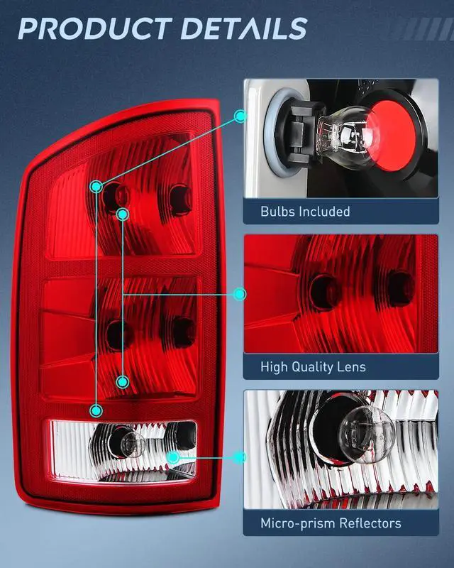 Alt view image 6 of 7 - Taillight Assembly Compatible with 2002 2003 2004 2005 2006 Dodge Ram 1500 2500 3500 Rear Lamp Replacement OE Style Driver Side
