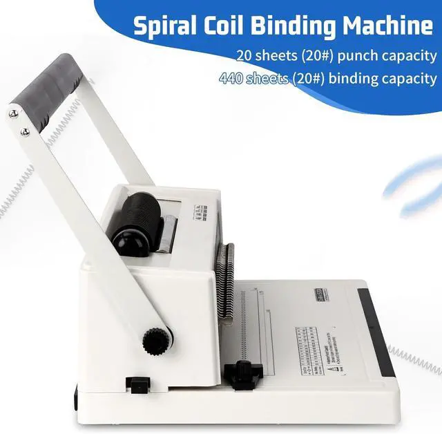 Alt view image 3 of 7 - Vagbstu Spiral Binding Machine with Electric Coil Inserter and Adjustable Side Margin, 20-Sheet Manual Punch,46 Fully Disengageable Dies,4:1 Pitch,Binds up to 500 Sheets-Includes 100 Coils