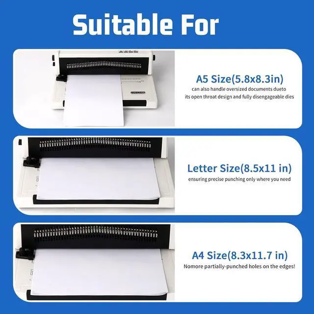 Alt view image 4 of 7 - Vagbstu Spiral Binding Machine with Electric Coil Inserter and Adjustable Side Margin, 20-Sheet Manual Punch,46 Fully Disengageable Dies,4:1 Pitch,Binds up to 500 Sheets-Includes 100 Coils