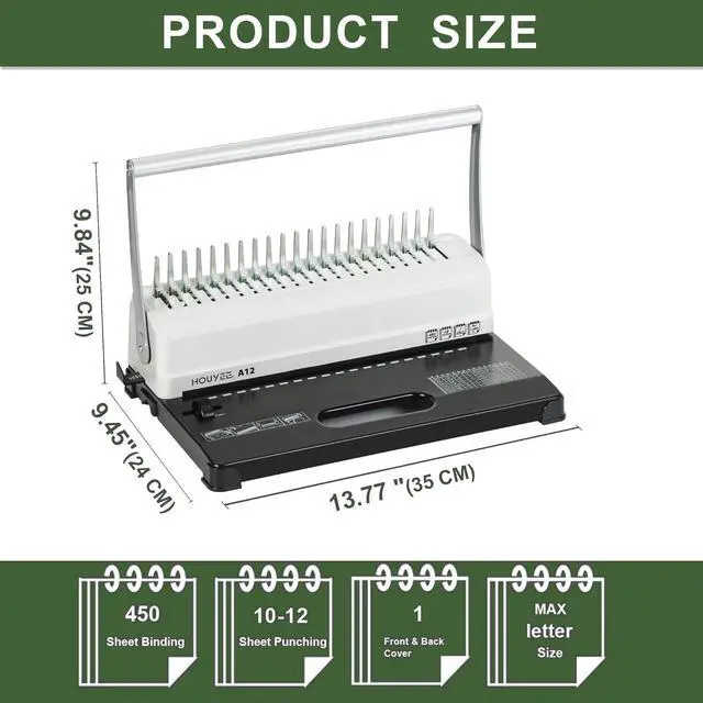 Alt view image 2 of 6 - Binding Machine, 19 Holes, 450 Sheets, Comb Binding Machines with 50 PCS 1/2" Comb Binding Spines, Comb Binder Machine for Letter Size PaperAdjustable Margin