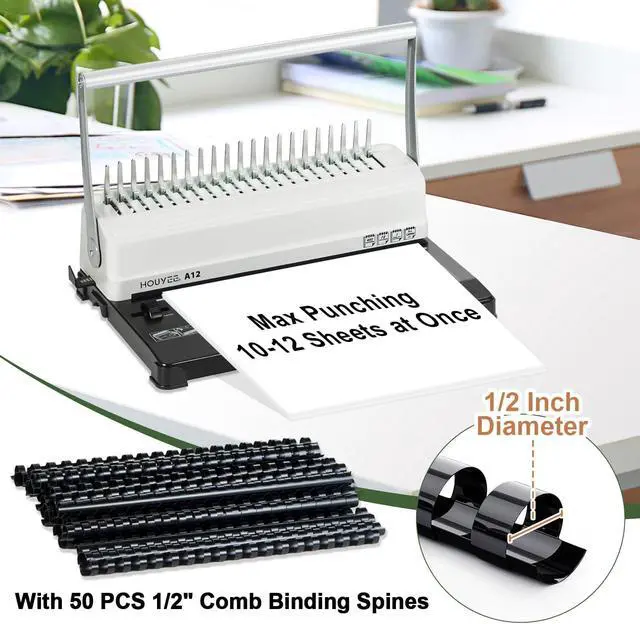 Alt view image 5 of 6 - Binding Machine, 19 Holes, 450 Sheets, Comb Binding Machines with 50 PCS 1/2" Comb Binding Spines, Comb Binder Machine for Letter Size PaperAdjustable Margin