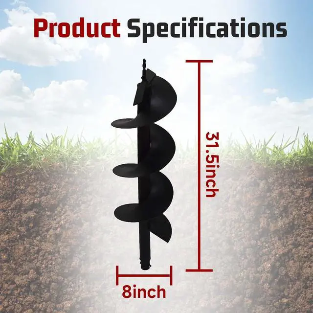 Alt view image 4 of 7 - Earth Auger Drill Bits 4" 6" 8" 10" 12" for gaseous Powered Post Fence Hole Digger (8inch)