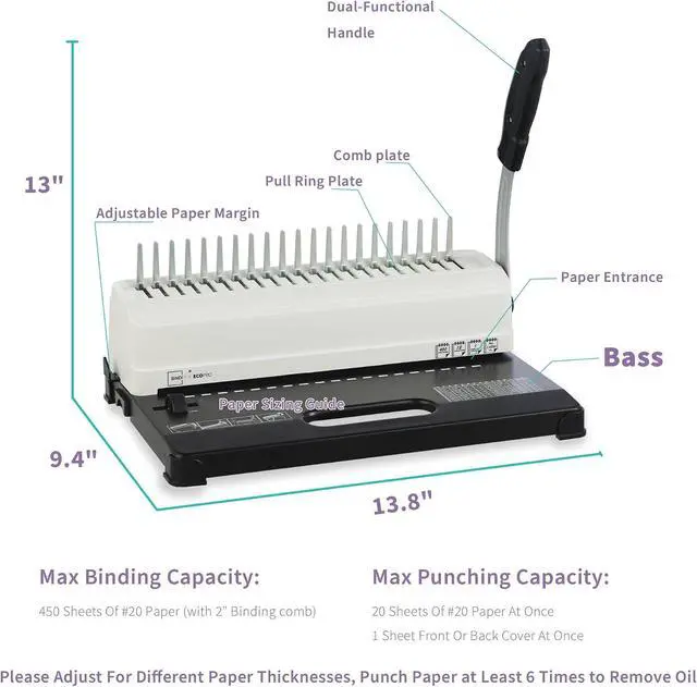 Alt view image 5 of 7 - Binding Machine, 19-Hole, 450 Sheets, Comb Binder Machines with 100 PCS 1/2" Comb Spines, for Letter Size, A5 or Smaller Sizes