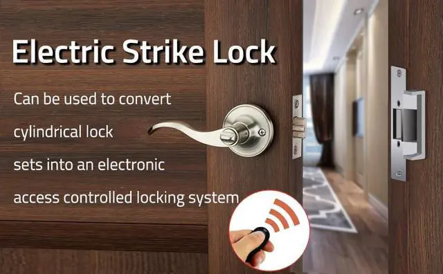 Alt view image 3 of 7 - Remote Control Electric Strike Door Lock System, 2200lbs Fail Secure/Fail Safe Adjustable, Stainless Steel Exit Button, Access Control with Power Supply, 4 Remote Transmitters for Wood/Metal/PVC Doors