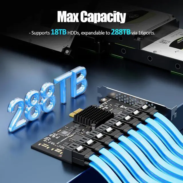 Alt view image 4 of 7 - SA3116-C 16-Port PCIe X1 SATA Expansion Card with SATA and Power Cables, Compatible with Windows,Linux,Mac OS,NAS