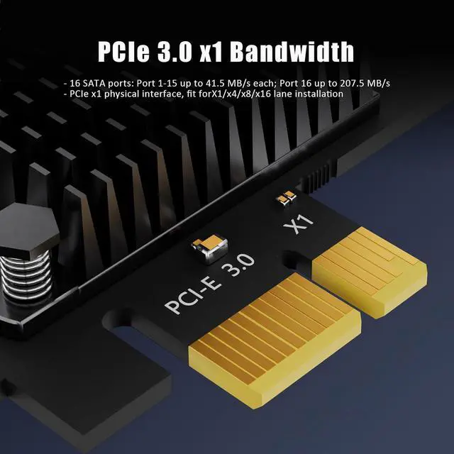 Alt view image 5 of 7 - SA3116-C 16-Port PCIe X1 SATA Expansion Card with SATA and Power Cables, Compatible with Windows,Linux,Mac OS,NAS