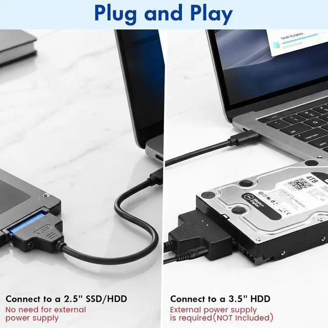 Alt view image 6 of 7 - 20 Pcs SATA to USB Type-C Adapter Cable SATA I/II/III Hard Drive Adapter 3.0 Converter Cord External Converter with DC Power Port Hard Drive Cable for 2.5" SSD/HDD and 3.5" HDD Data Transfer