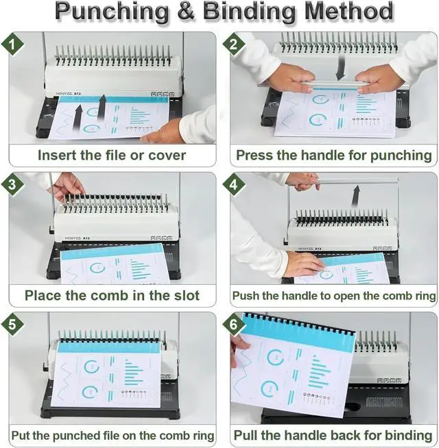 Alt view image 4 of 6 - Binding Machine, 19 Holes, 450 Sheets, Comb Binding Machines with 50 PCS 1/2" Comb Binding Spines, Comb Binder Machine for Letter Size PaperAdjustable Margin