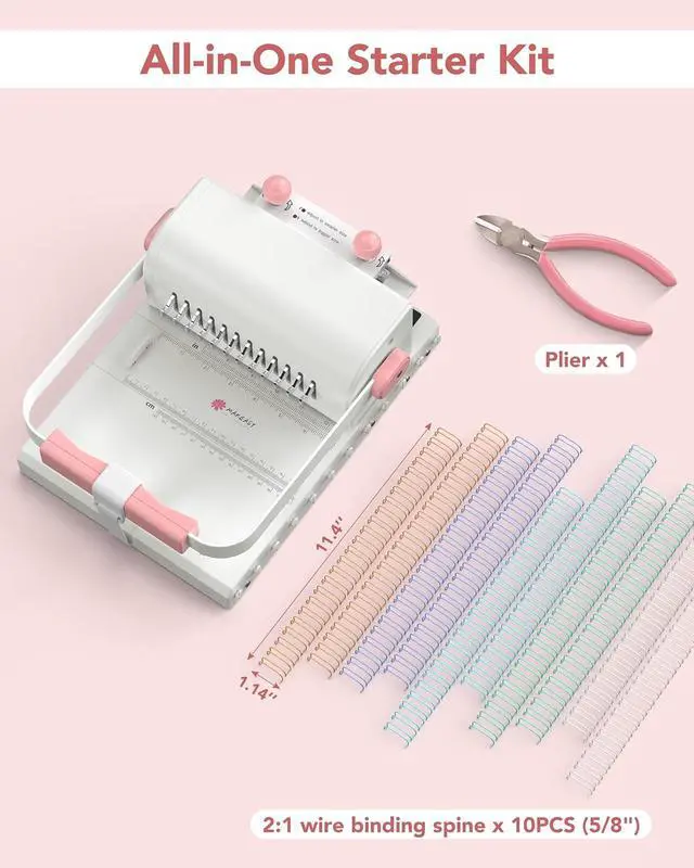 Alt view image 7 of 7 - Binding Machine Hole Pitch 2:1 - Portable Book Binding Kit with 10PCS 5/8'' Binding Wires & Plier, for DIY Notebooks, Albums, Journals, and Calendars Circle Holes, 20 Sheet Punch Capacity