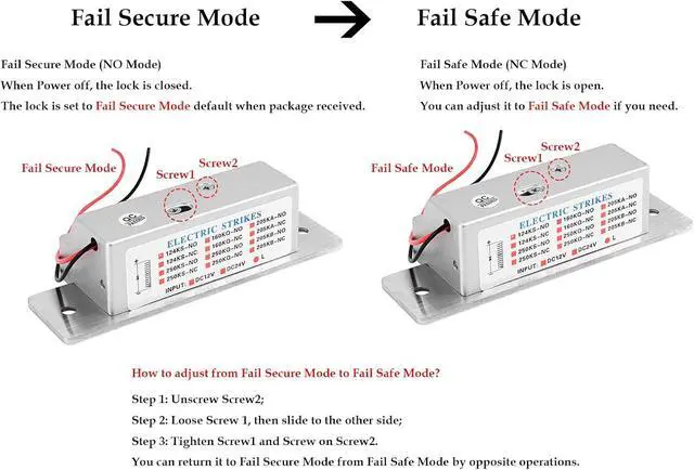 Alt view image 5 of 7 - Remote Control Electric Strike Door Lock System, 2200lbs Fail Secure/Fail Safe Adjustable, Stainless Steel Exit Button, Access Control with Power Supply, 4 Remote Transmitters for Wood/Metal/PVC Doors