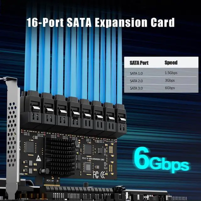 Alt view image 2 of 7 - SA3116-C 16-Port PCIe X1 SATA Expansion Card with SATA and Power Cables, Compatible with Windows,Linux,Mac OS,NAS