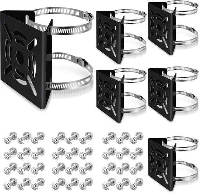 Main image of 6 Pcs Universal Vertical Pole Mount for Security Camera Wall Mounting Bracket with 6 Loops Solid Metal Pole Bracket for CCTV Camera Indoor Outdoor Solar Panel LED Wall/ Stage Light (Black)