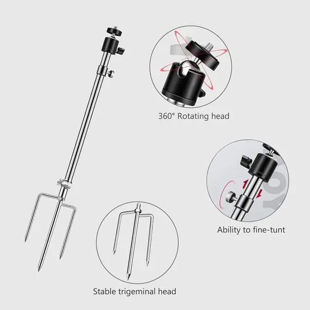 Alt view image 3 of 5 - Trail Camera Mount, 3 Pack 360° Adjustable 1/4''-20 Thread Universal Ground Stake Mount, Foldable Stainless Steel Bracket for Outdoor Security Cameras, Solar Panels, Fishing Lights