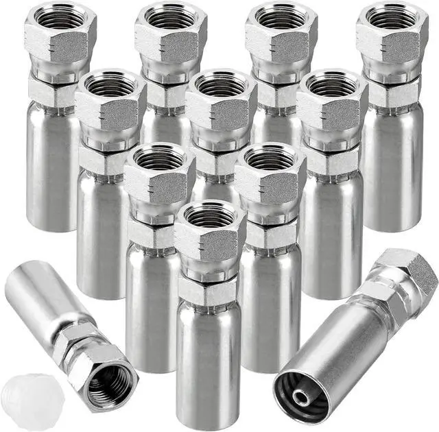 Main image of 12 Pack 1/4" Hydraulic Hose Fittings, 1/4" I.D. Hose x 3/8" JIC 37° Female with Protection Cover Hydraulic Hose End Swivel Crimp Fitting Kits