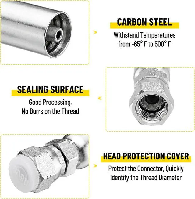 Alt view image 2 of 7 - 12 Pack 1/4" Hydraulic Hose Fittings, 1/4" I.D. Hose x 3/8" JIC 37° Female with Protection Cover Hydraulic Hose End Swivel Crimp Fitting Kits