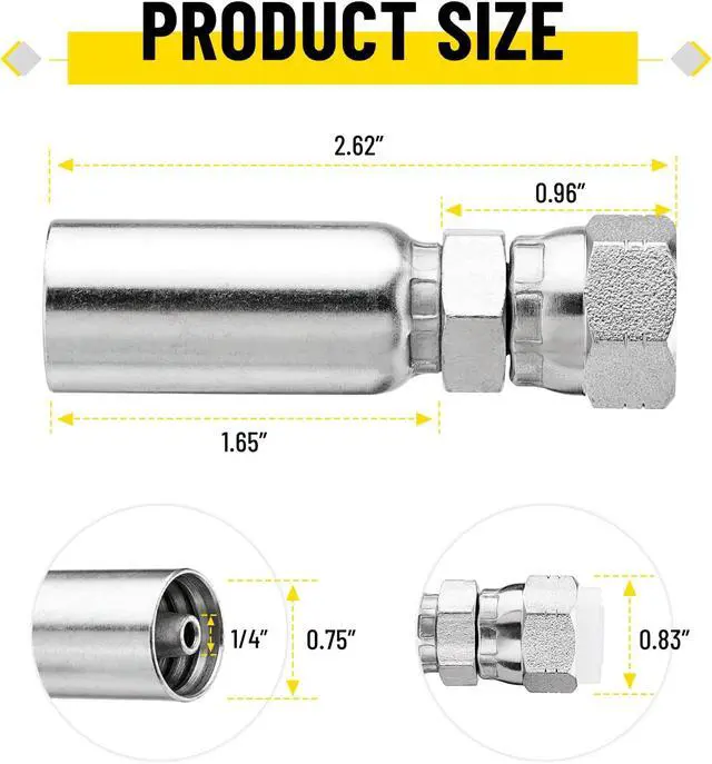 Alt view image 6 of 7 - 12 Pack 1/4" Hydraulic Hose Fittings, 1/4" I.D. Hose x 3/8" JIC 37° Female with Protection Cover Hydraulic Hose End Swivel Crimp Fitting Kits