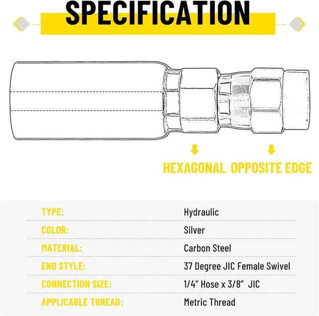 Alt view image 7 of 7 - 12 Pack 1/4" Hydraulic Hose Fittings, 1/4" I.D. Hose x 3/8" JIC 37° Female with Protection Cover Hydraulic Hose End Swivel Crimp Fitting Kits