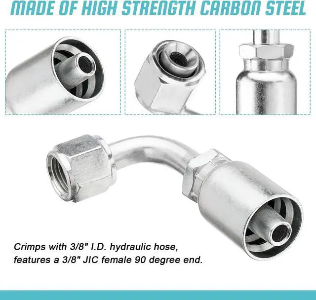 Alt view image 4 of 7 - 10 PCS 90° Hydraulic Hose Fittings, for 3/8" Hose x 3/8" JIC 37° Female 90° Hydraulic Hose End Elbow Crimp Fitting