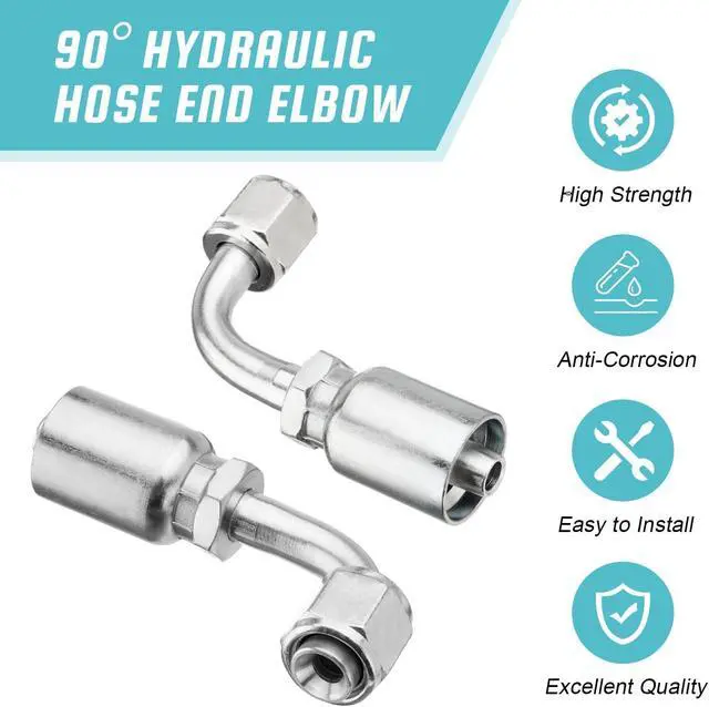 Alt view image 5 of 7 - 10 PCS 90° Hydraulic Hose Fittings, for 3/8" Hose x 3/8" JIC 37° Female 90° Hydraulic Hose End Elbow Crimp Fitting