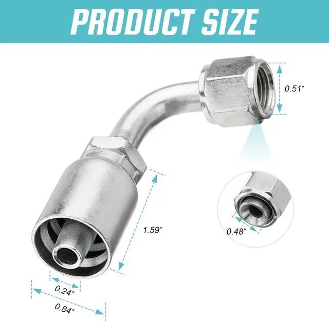 Alt view image 7 of 7 - 10 PCS 90° Hydraulic Hose Fittings, for 3/8" Hose x 3/8" JIC 37° Female 90° Hydraulic Hose End Elbow Crimp Fitting