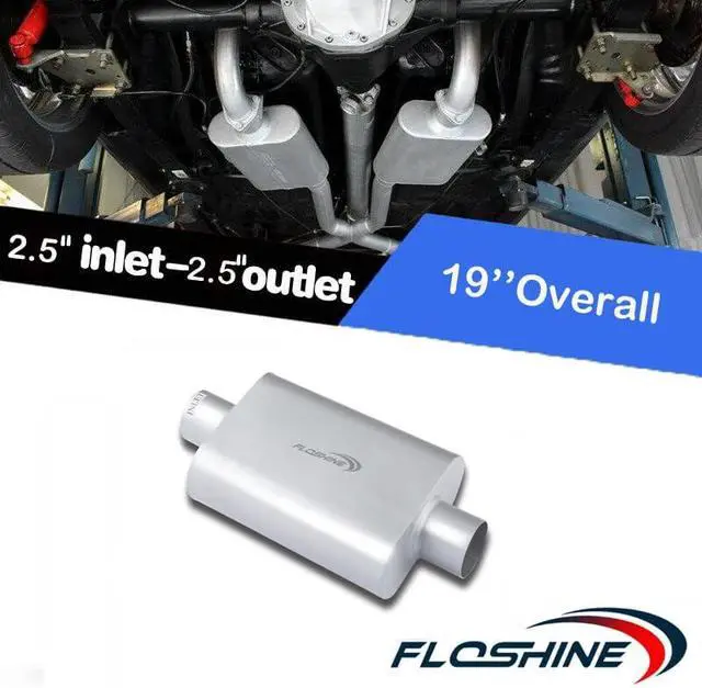 Alt view image 2 of 5 - Universal Mufflers Dual Chamber 2.5" inlet (ID) 2.5" outlet (ID) overall 17" Performance Automotive Muffler Exhaust FH8C25C25
