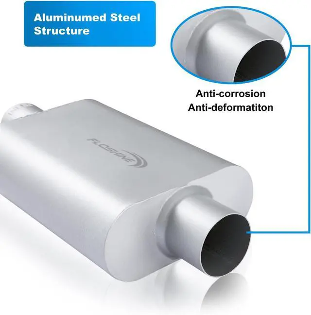 Alt view image 3 of 5 - Universal Mufflers Dual Chamber 2.5" inlet (ID) 2.5" outlet (ID) overall 17" Performance Automotive Muffler Exhaust FH8C25C25
