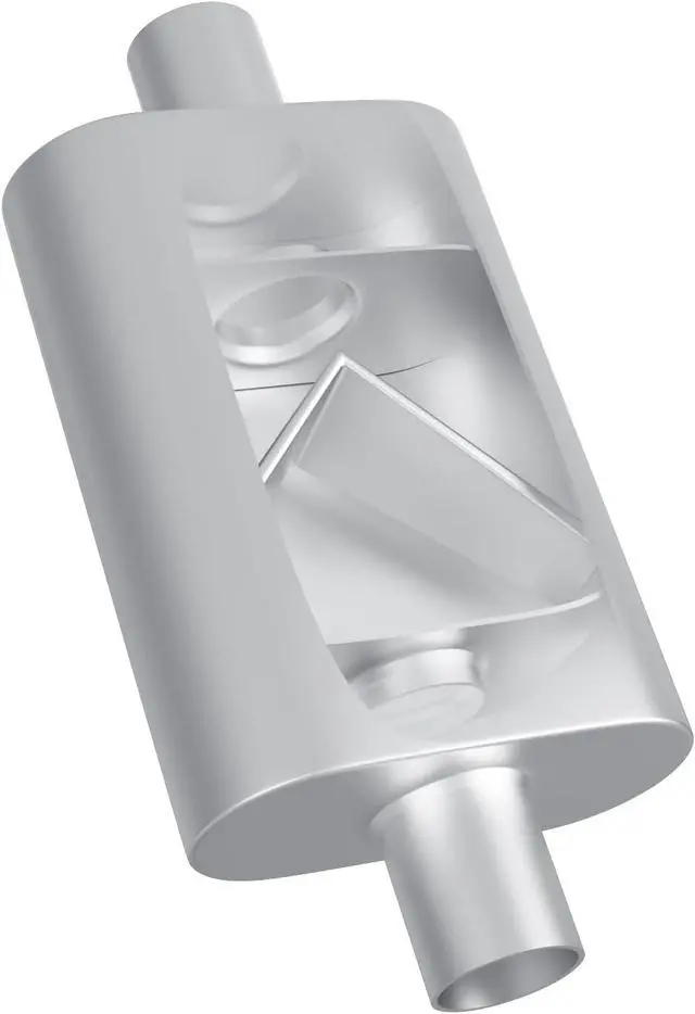 Alt view image 4 of 5 - Universal Mufflers Dual Chamber 2.5" inlet (ID) 2.5" outlet (ID) overall 17" Performance Automotive Muffler Exhaust FH8C25C25