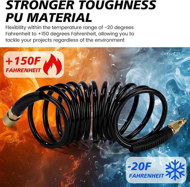 Alt view image 4 of 7 - 10 Pack 1/4 in x 10 ft Polyurethane Recoil Air Hose Air Compressor Hose Flexible Coiled Line with Bend Restrictor 1/4" Industrial Quick Coupler and Plug for Household Garage Station (Black)