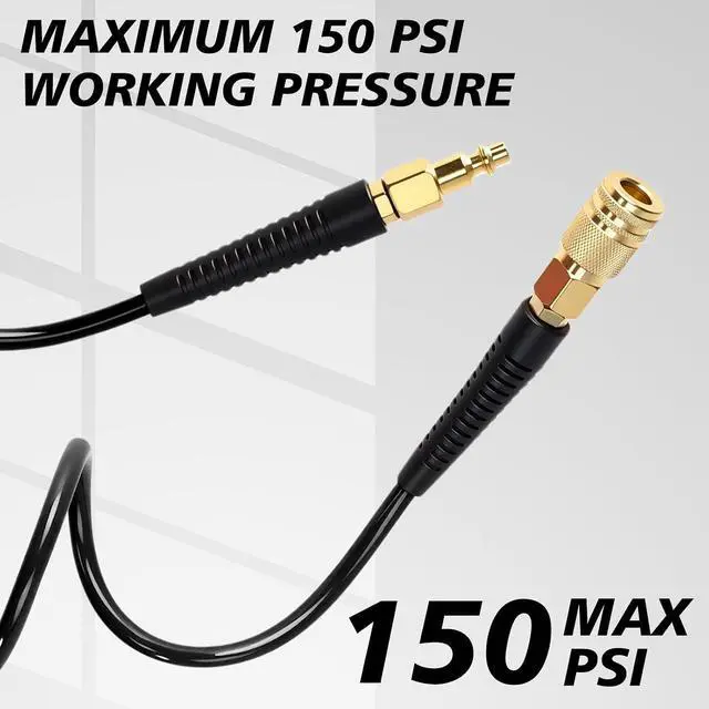 Alt view image 6 of 7 - 10 Pack 1/4 in x 10 ft Polyurethane Recoil Air Hose Air Compressor Hose Flexible Coiled Line with Bend Restrictor 1/4" Industrial Quick Coupler and Plug for Household Garage Station (Black)